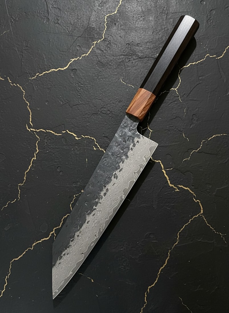 8" Damascus Steel Kiritsuke Chef Knife, Acid Etched VG10, Octagonal Wood Grip: Title:8" Damascus Steel Kiritsuke Chef Knife, Acid Etched VG10, Octagonal Wood Grip Description:This master-handcrafted Kiritsuke chef knife combines traditional forging techniques with