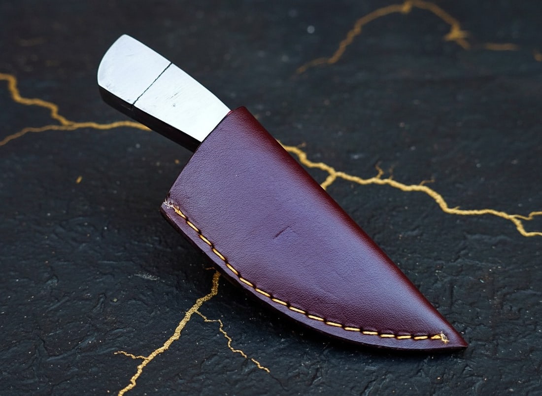 Hand Forged Damascus Steel Mini EDC Neck Dagger Knife with Leather Sheath - 4