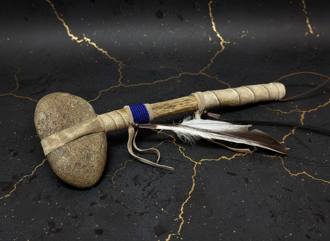 12" Native American Stone Tomahawk Rustic Western Beaded Decor (1 of 1)