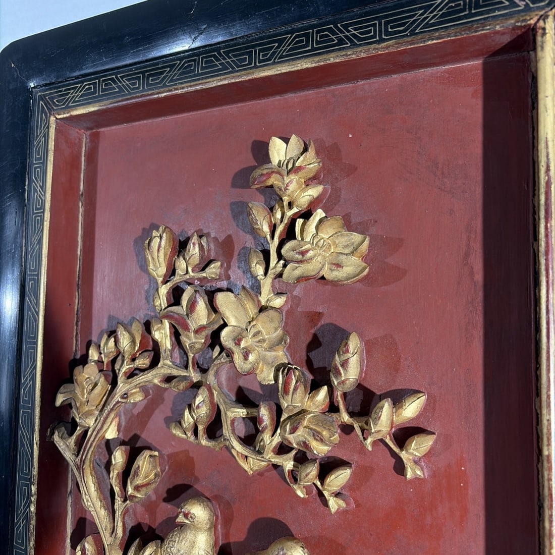 Vintage Gilded Resin Wall Panels Asian Relief Carvings Pair Gold Tone Decor - 3