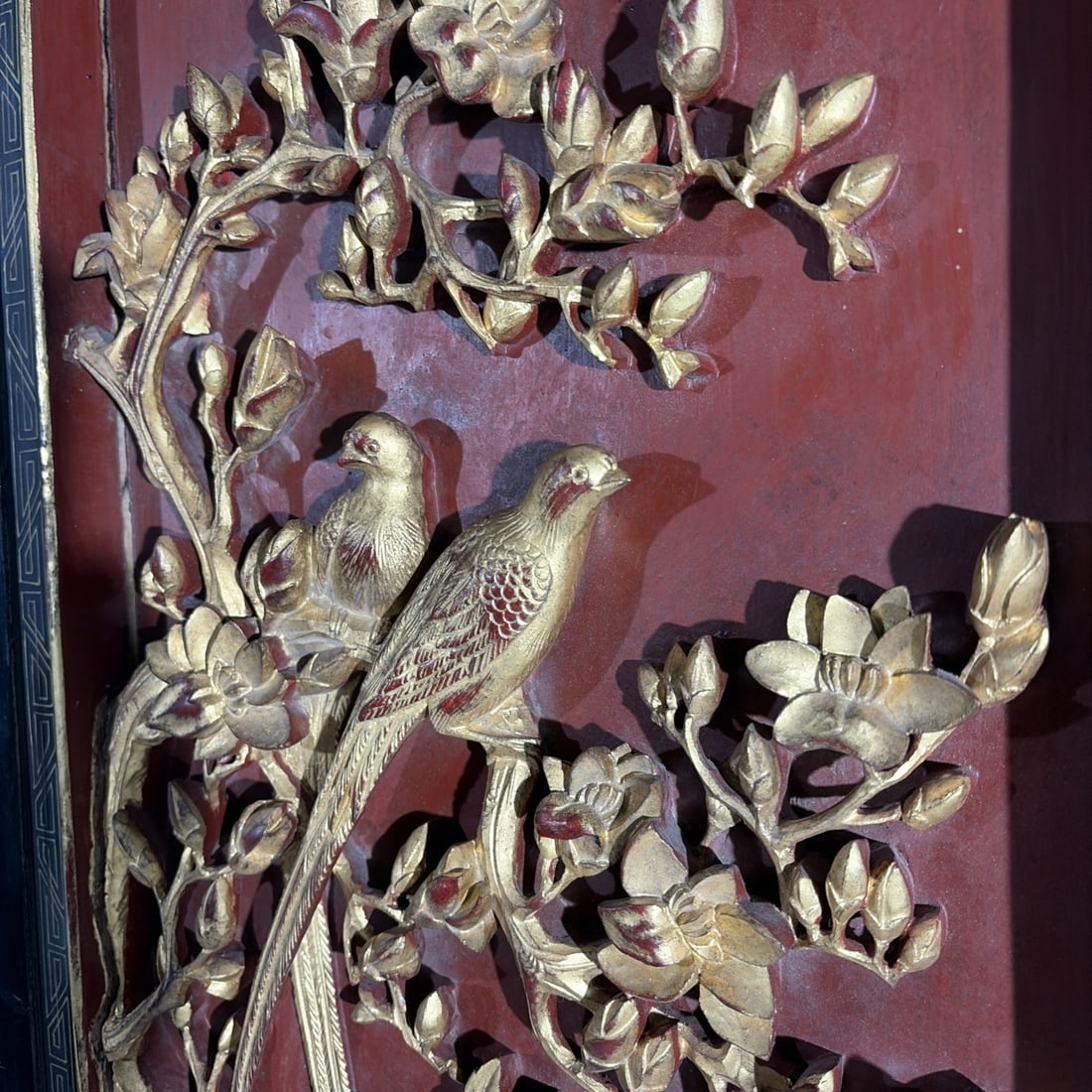 Vintage Gilded Resin Wall Panels Asian Relief Carvings Pair Gold Tone Decor - 4