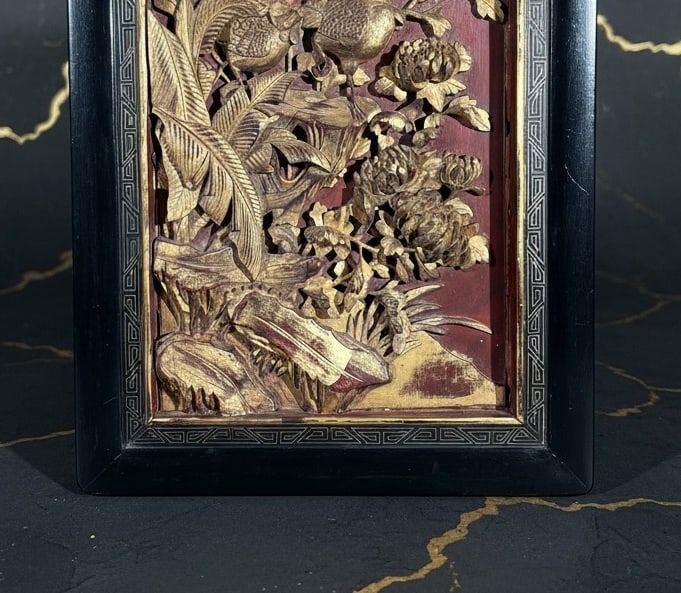 Vintage Gilded Resin Wall Panels Asian Relief Carvings Pair Gold Tone Decor - 5