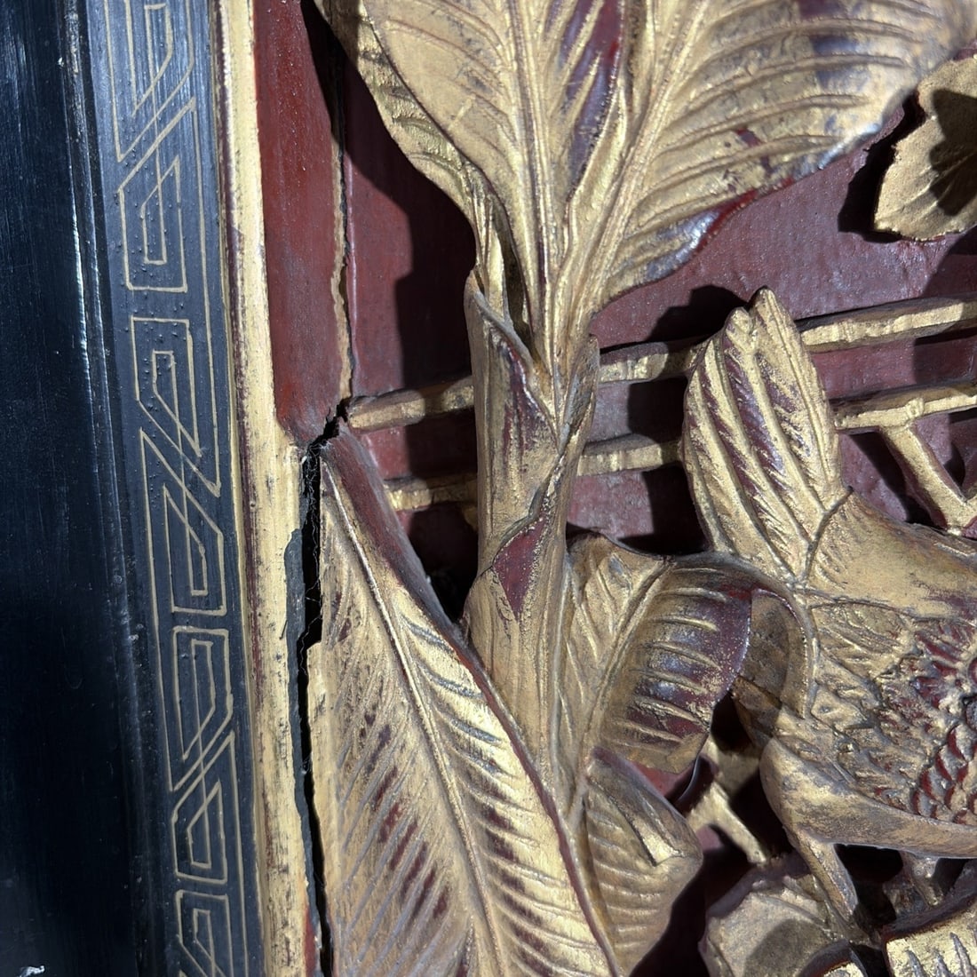 Vintage Gilded Resin Wall Panels Asian Relief Carvings Pair Gold Tone Decor - 6
