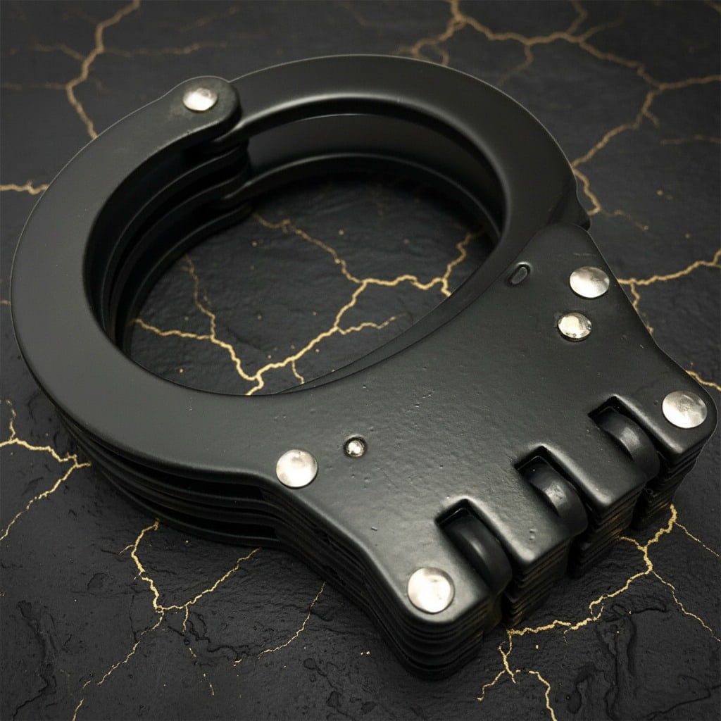 Professional Hinged Steel Handcuffs Double Lock Restraints w/ Keys & Pouch - 2
