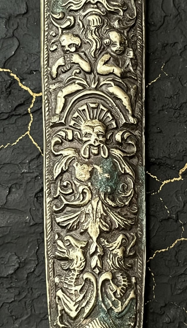 Antique 6" Ornamental Dagger Hand-Etched Arabesque Pattern Steel Blade - 3