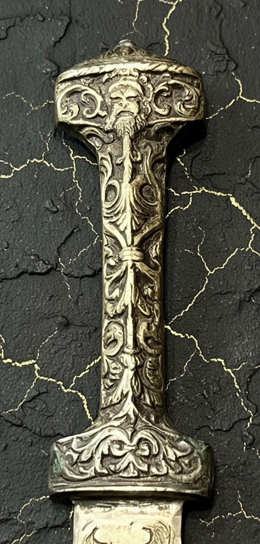 Antique 6" Ornamental Dagger Hand-Etched Arabesque Pattern Steel Blade - 4