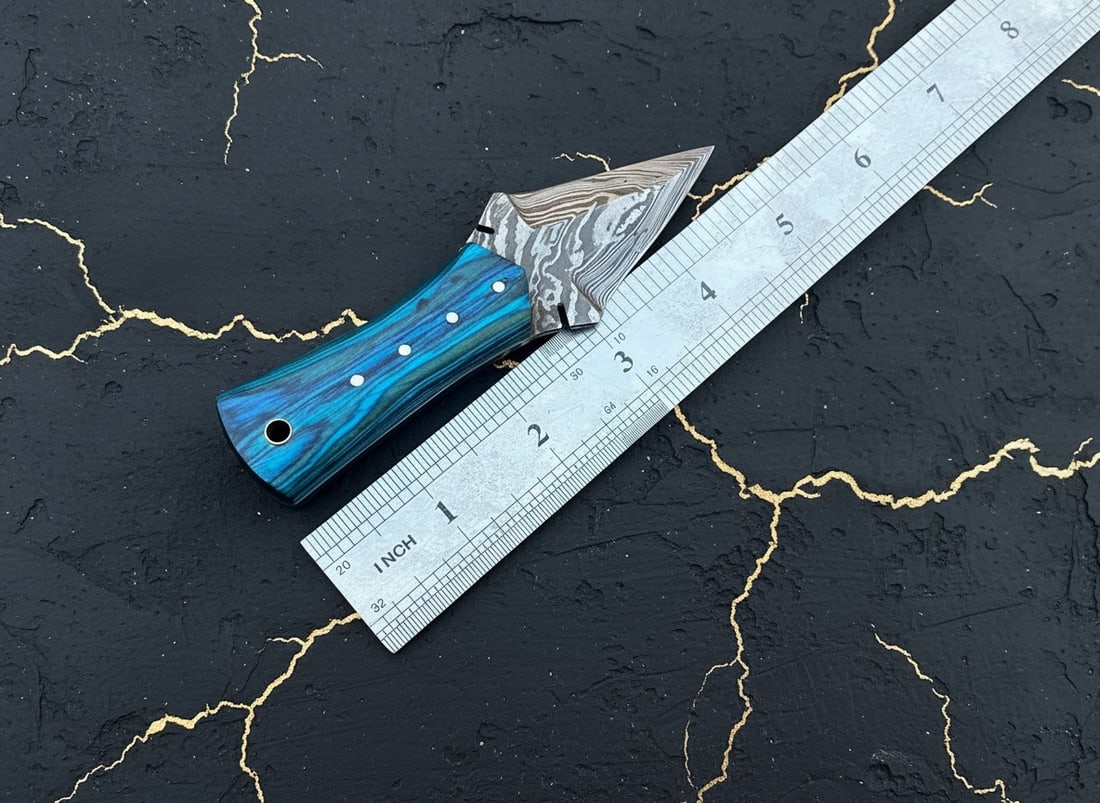 Hand Forged Damascus Steel Mini Hunting Knife with Sheath - Fixed Blade - 2