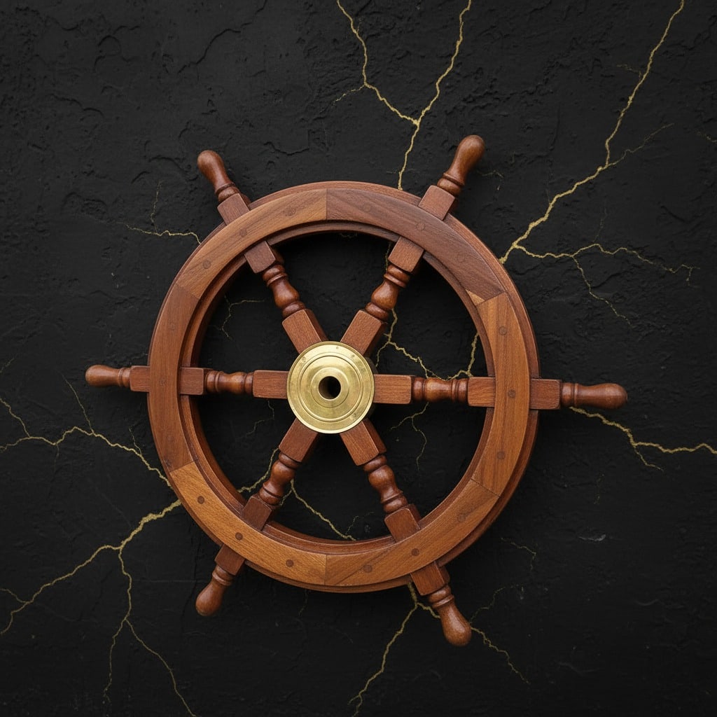 24" Handcrafted Timber Ship Wheel Nautical Wall Hanging Maritime Decor - 3
