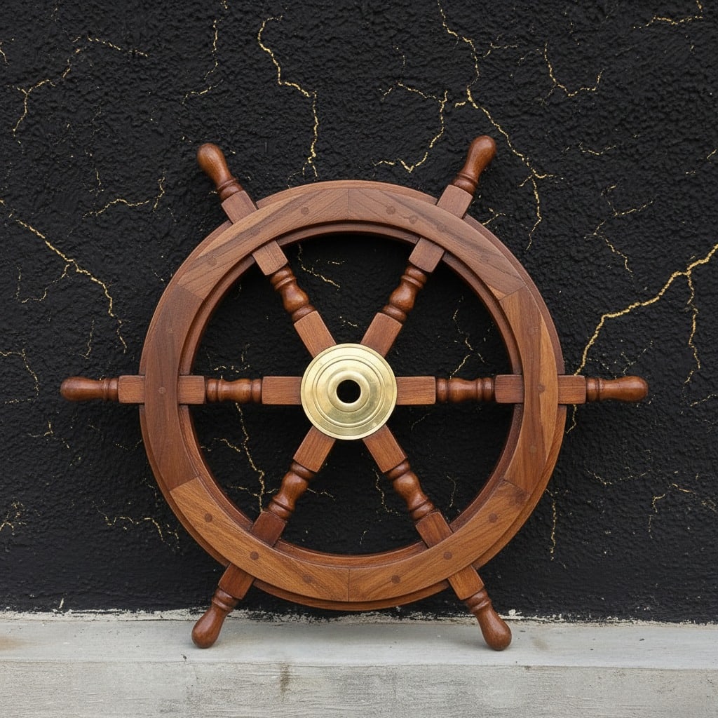 24" Handcrafted Timber Ship Wheel Nautical Wall Hanging Maritime Decor - 5