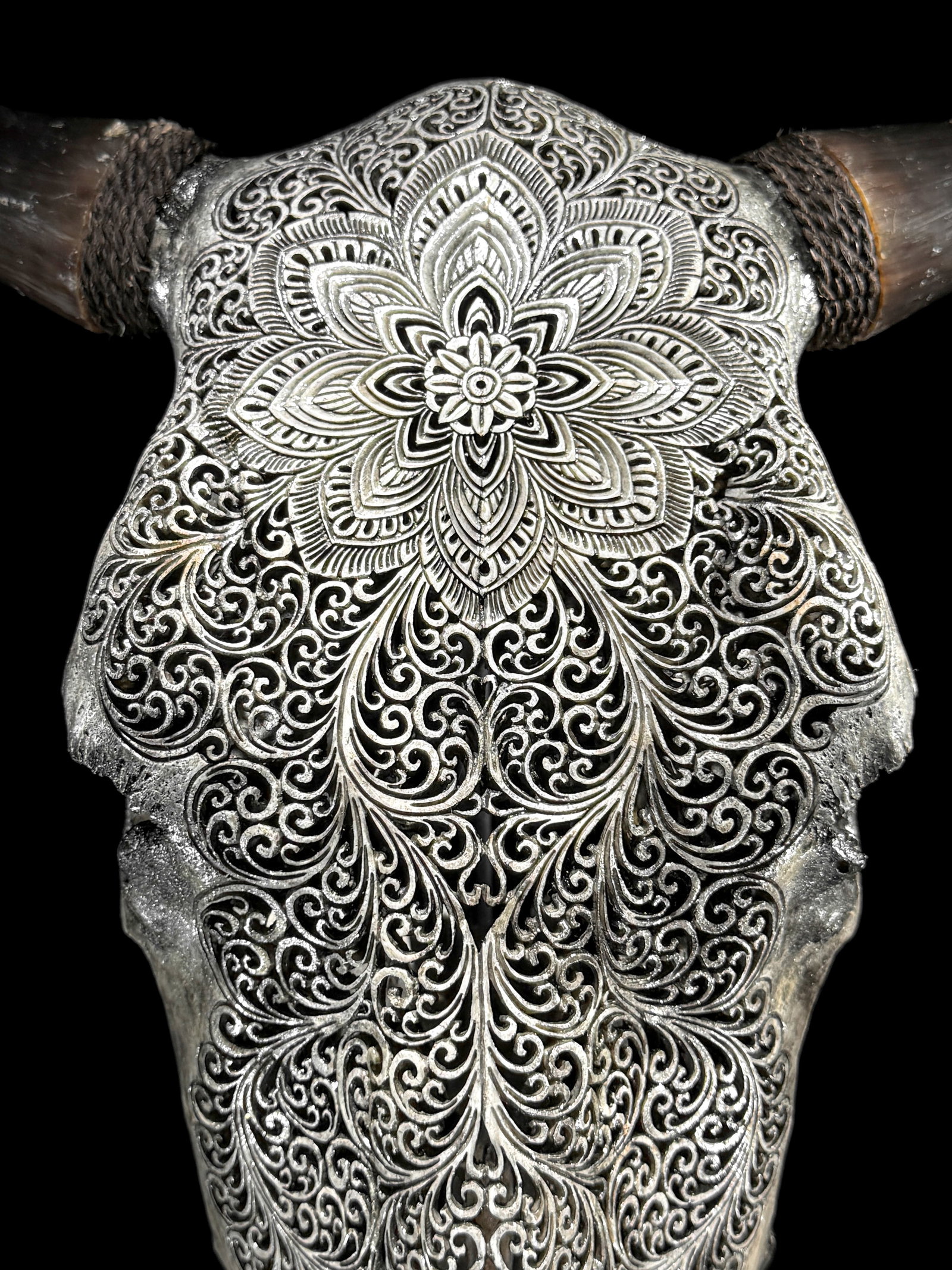 Grey bull's skull - Flower mandala motif - 2