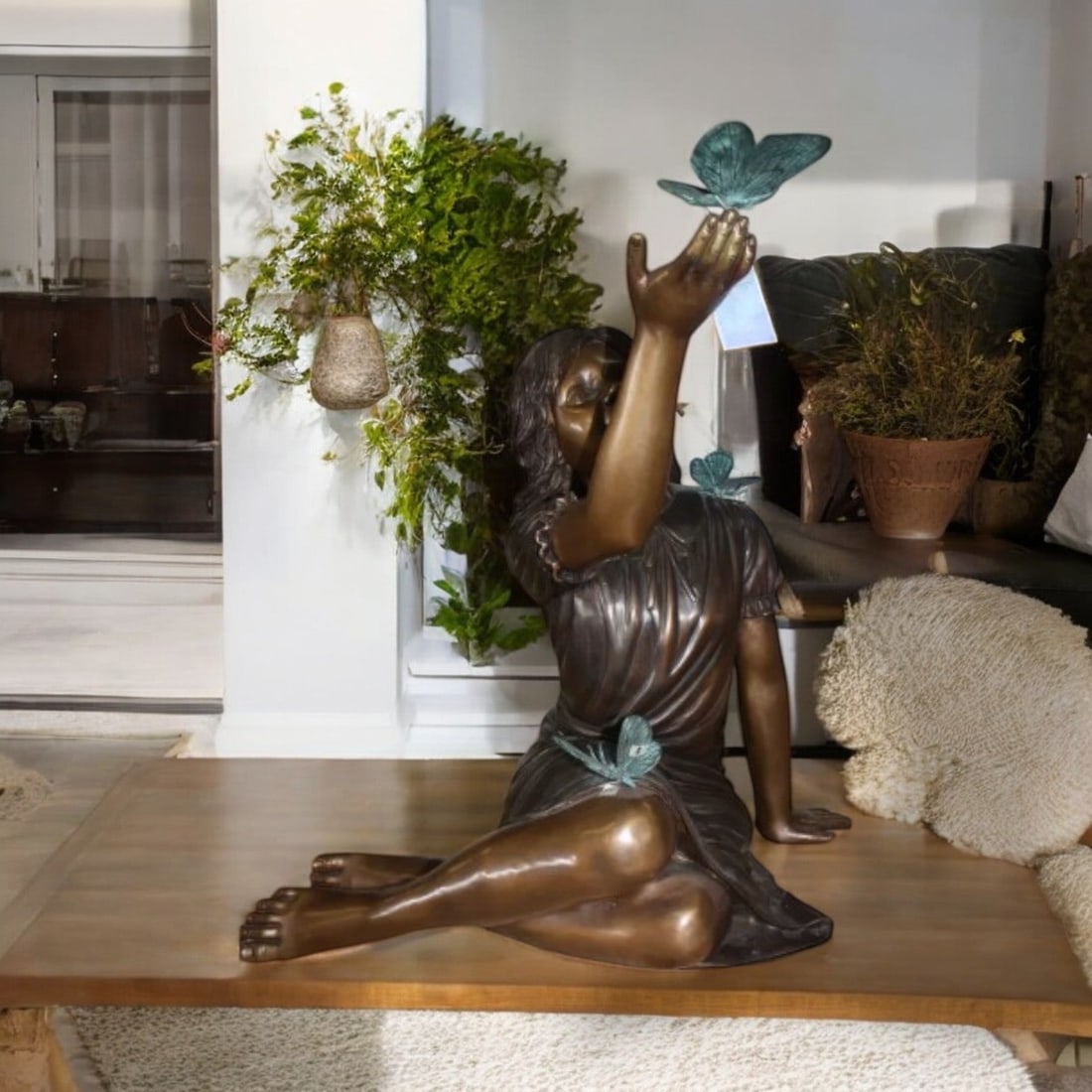 Girl with butterflies - Bronze Statue - 4
