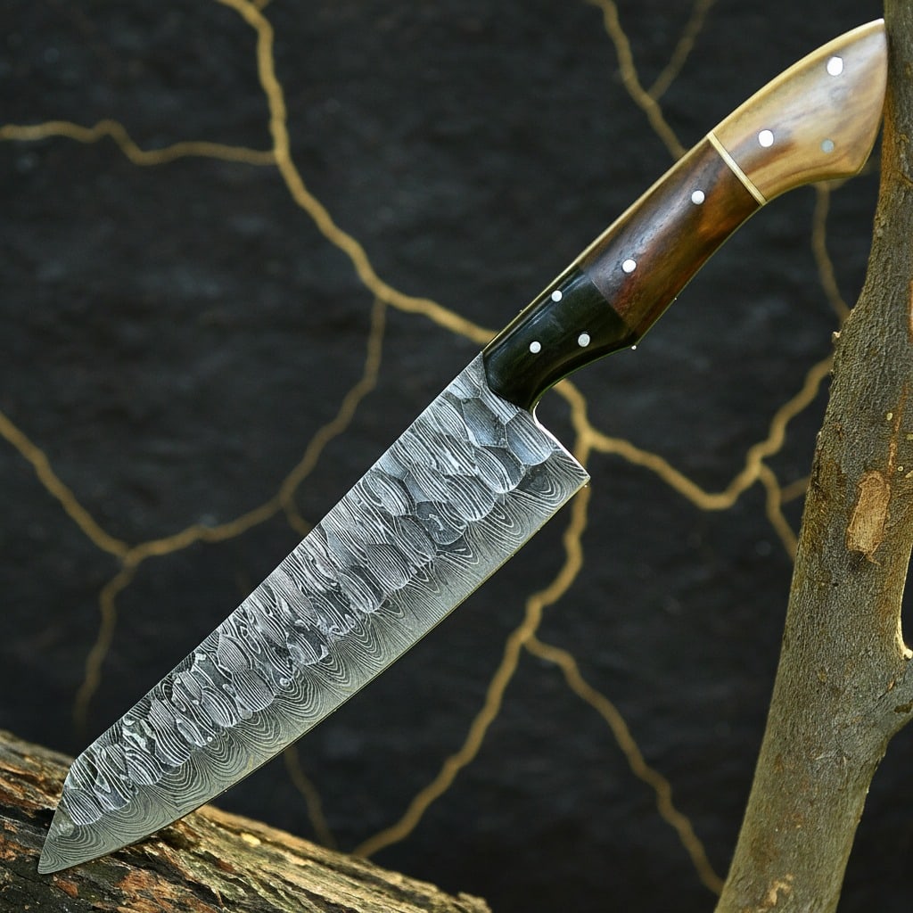 12" Chef Kitchen Knife Fixed Blade Damascus Steel Culinary Collectible: Title:12" Chef Kitchen Knife Fixed Blade Damascus Steel Culinary Collectible Description:This custom hand-forged chef knife is designed for kitchen, boning, and culinary preparation tasks. Combining a