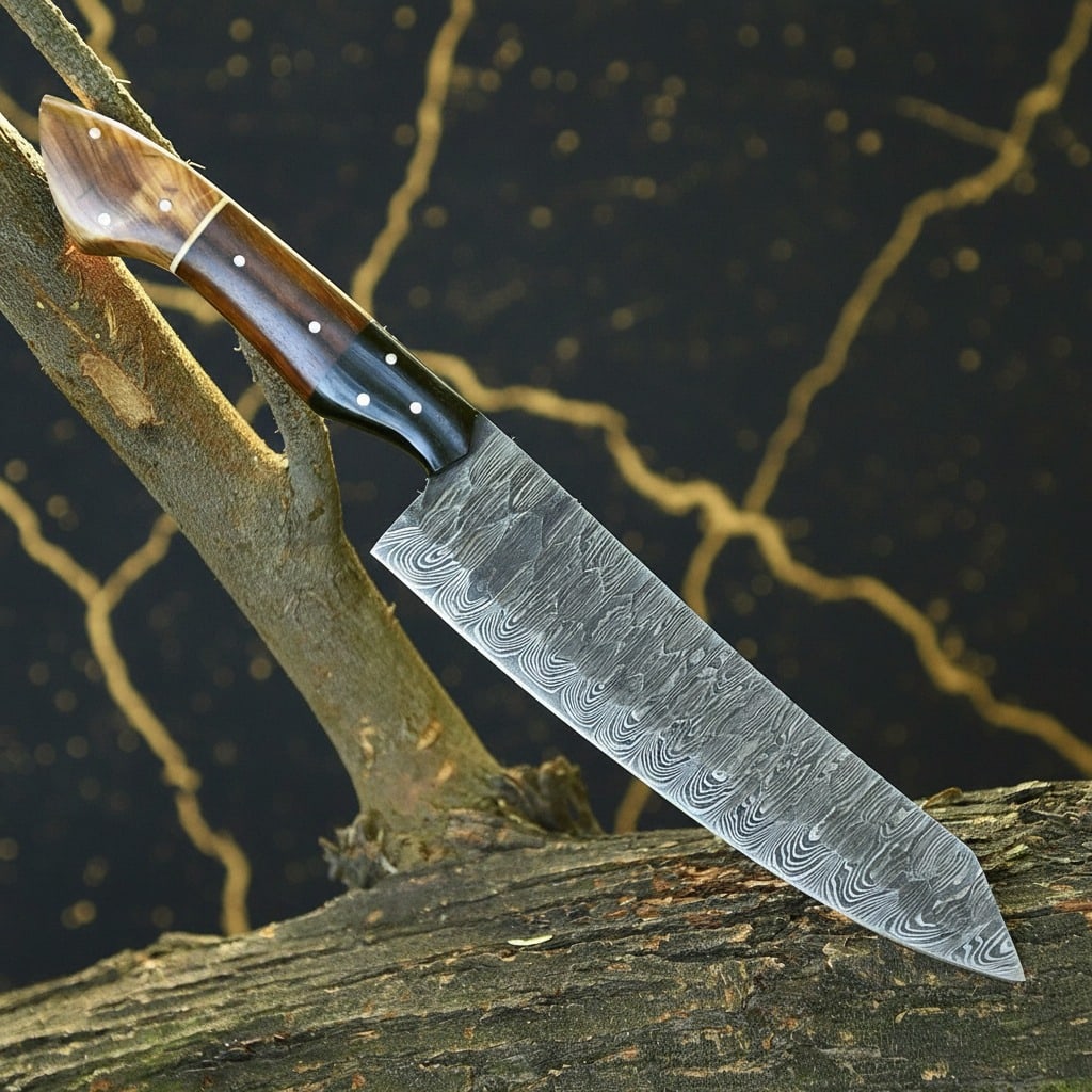 12" Chef Kitchen Knife Fixed Blade Damascus Steel Culinary Collectible - 2