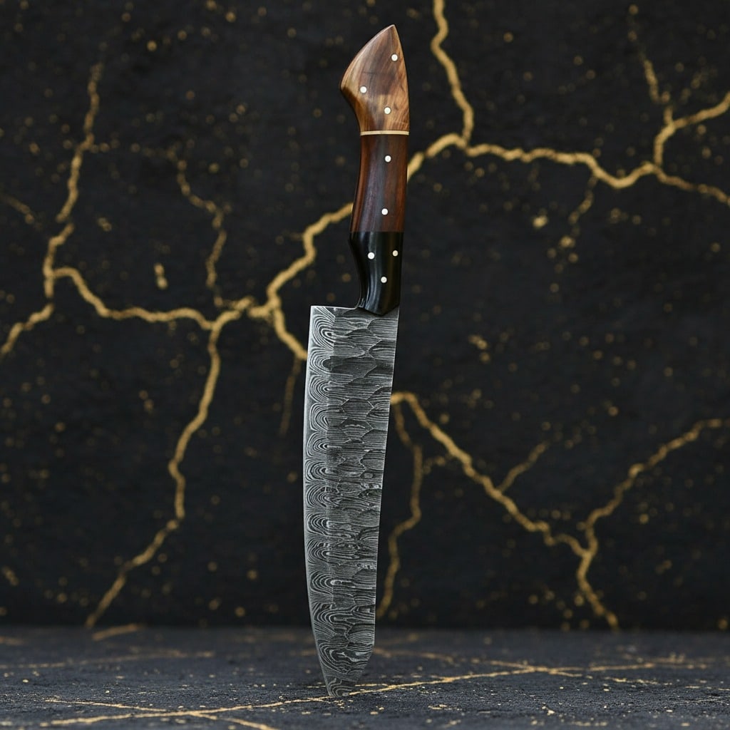 12" Chef Kitchen Knife Fixed Blade Damascus Steel Culinary Collectible - 3