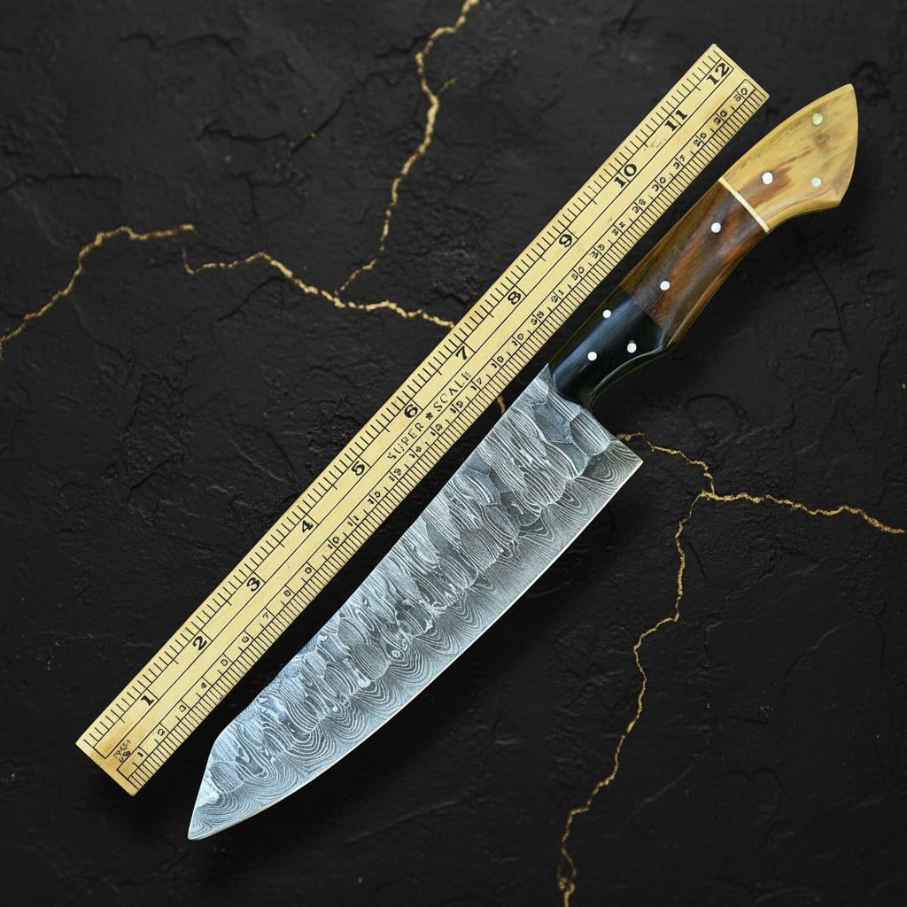 12" Chef Kitchen Knife Fixed Blade Damascus Steel Culinary Collectible - 4