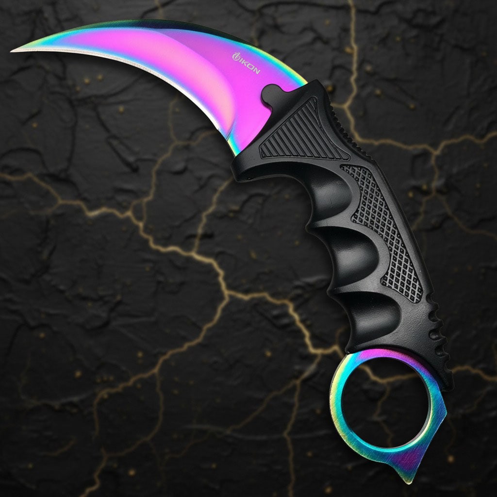 Rainbow Karambit Fixed Blade Neck Knife Survival Hunting Tool with Sheath - 2