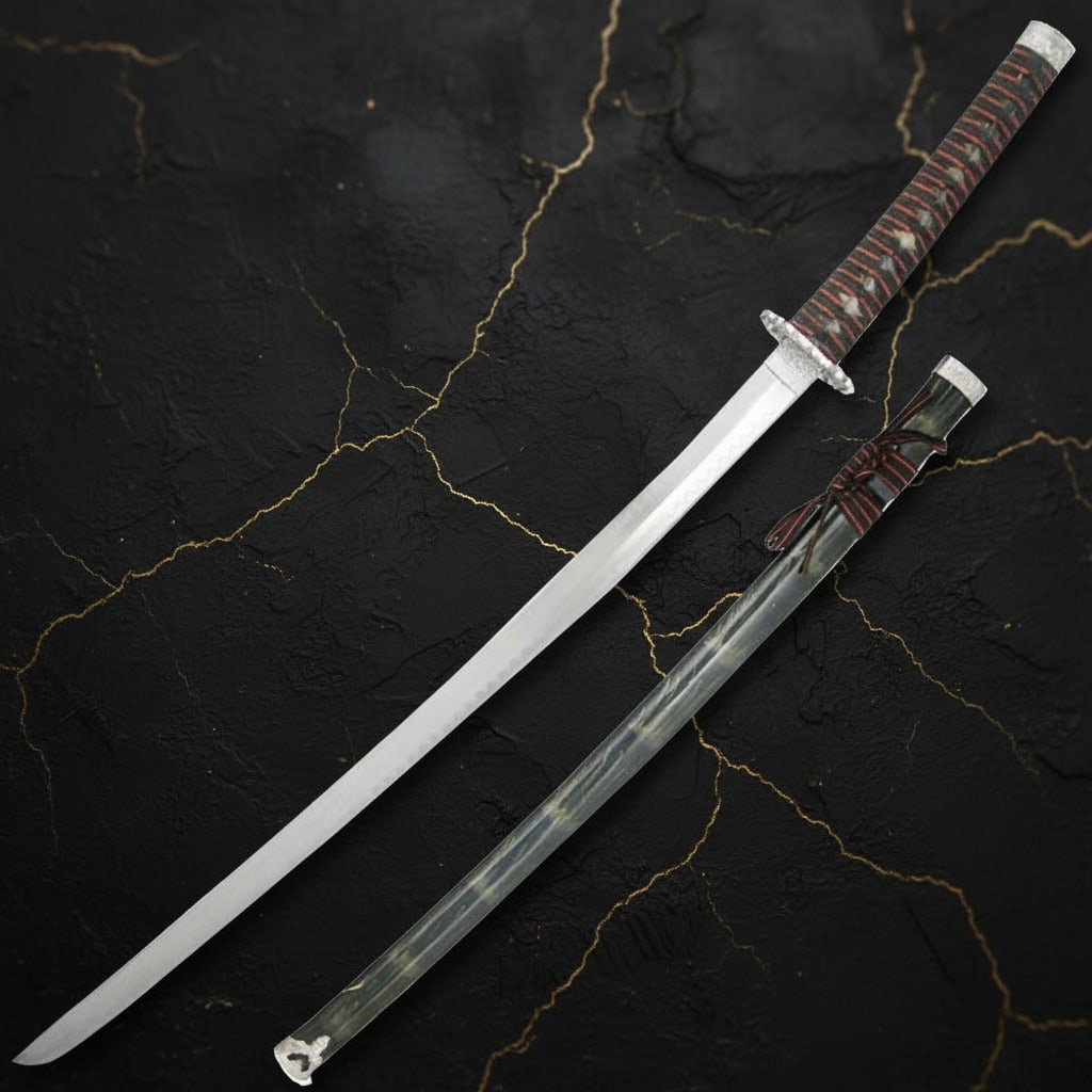 Black Samurai Katana Sword Set Gold Splatter Design with Display Stand - 2