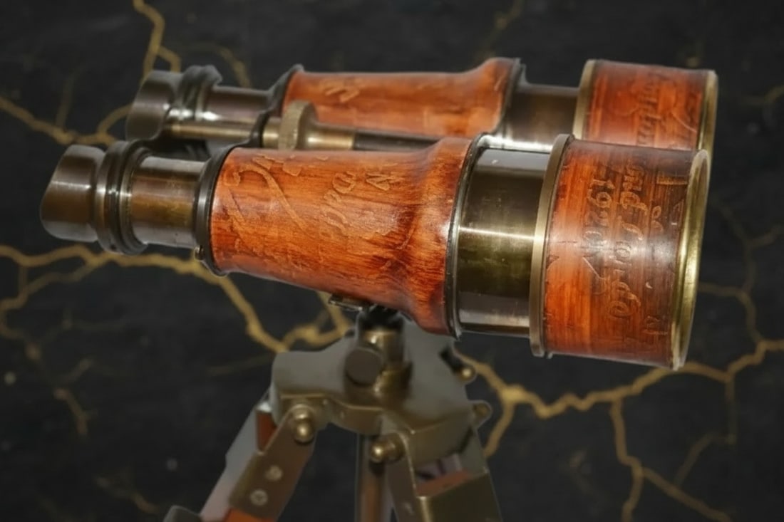 Vintage Nautical Brass Telescope with Wooden Tripod Stand Maritime Decor - 2