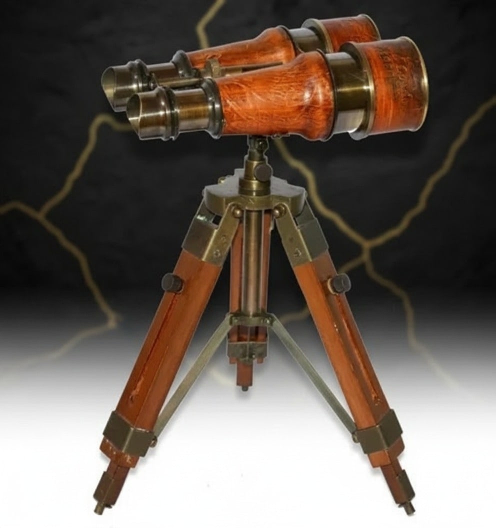 Vintage Nautical Brass Telescope with Wooden Tripod Stand Maritime Decor - 4