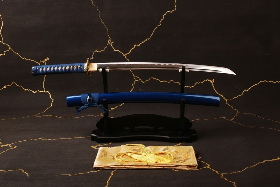30" Functional T10 Steel Wakizashi Sword Full Tang Blue Samurai Blade - 2