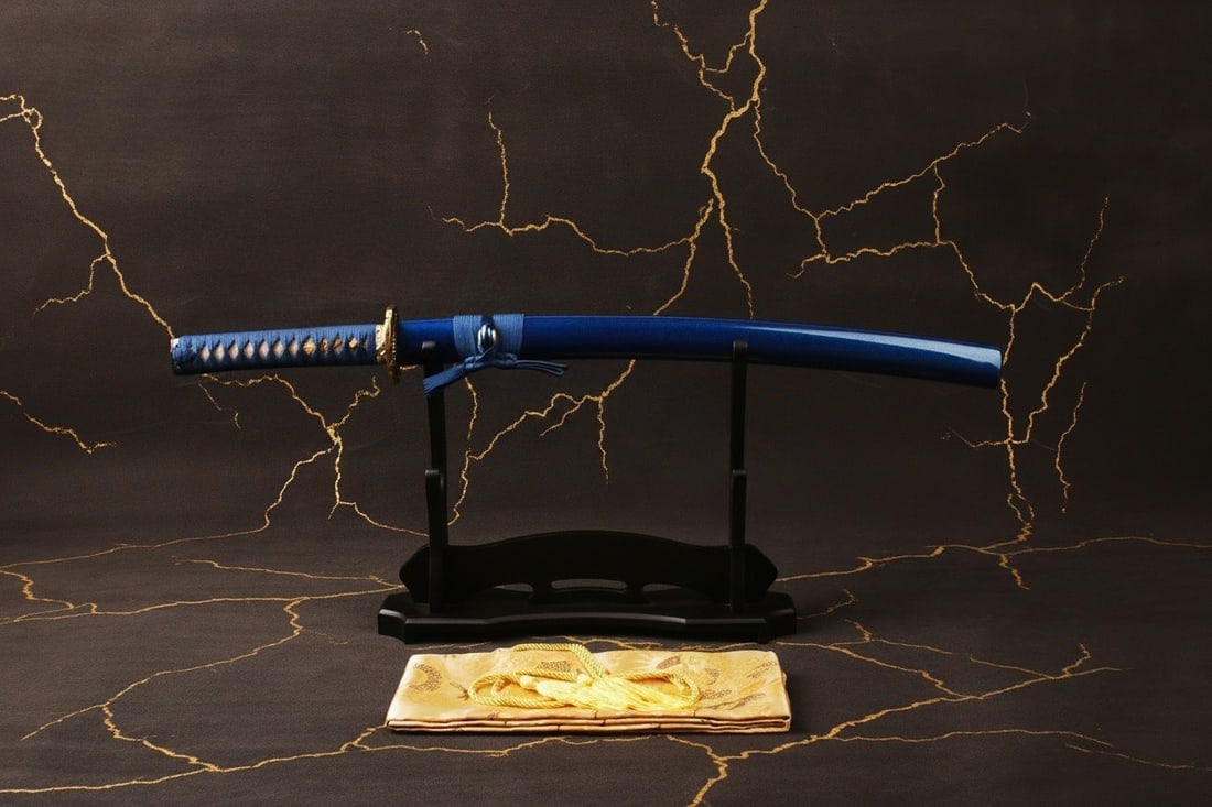 30" Functional T10 Steel Wakizashi Sword Full Tang Blue Samurai Blade - 3