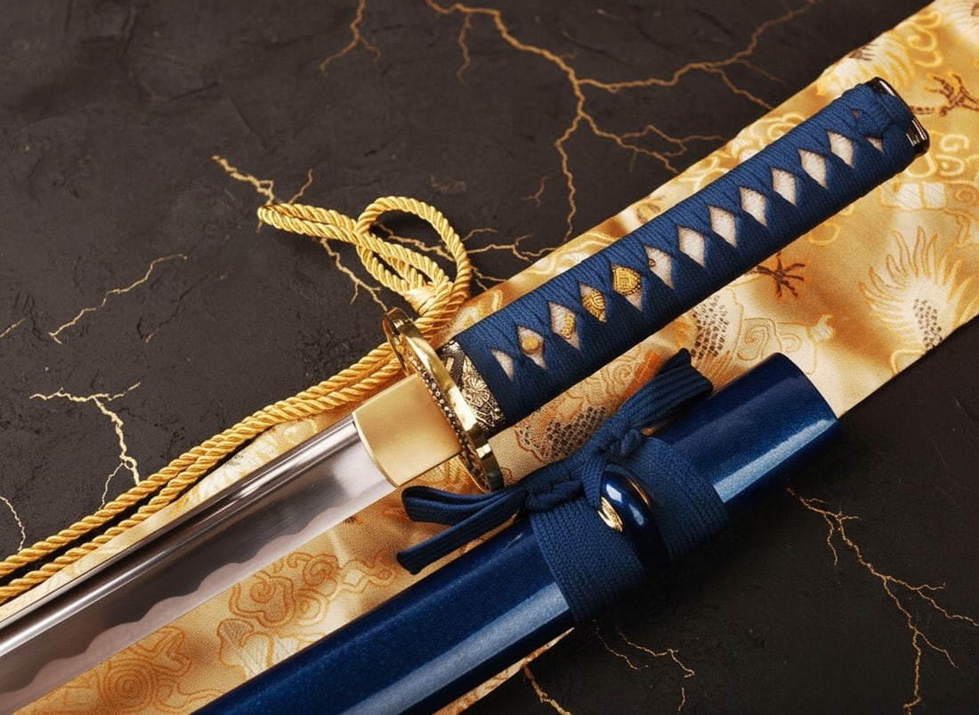 30" Functional T10 Steel Wakizashi Sword Full Tang Blue Samurai Blade - 5
