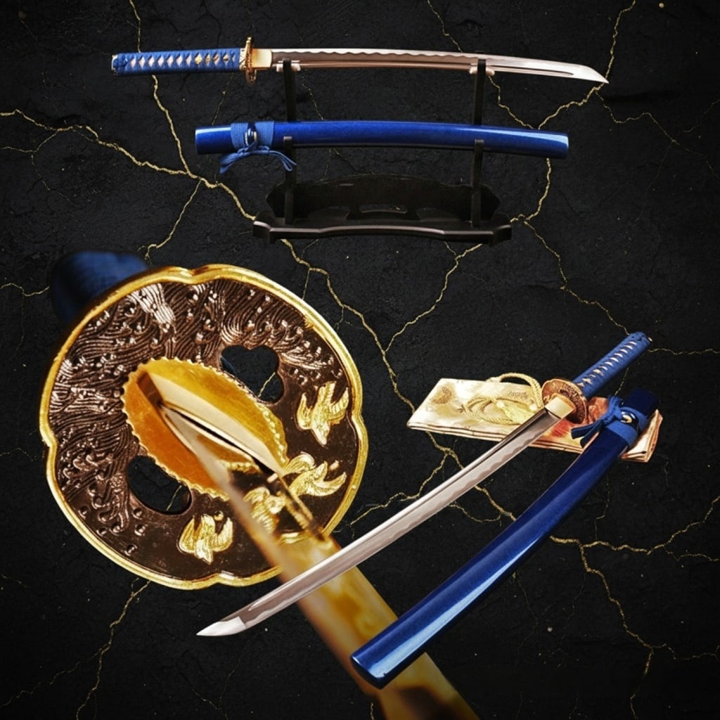 30" Functional T10 Steel Wakizashi Sword Full Tang Blue Samurai Blade - 8
