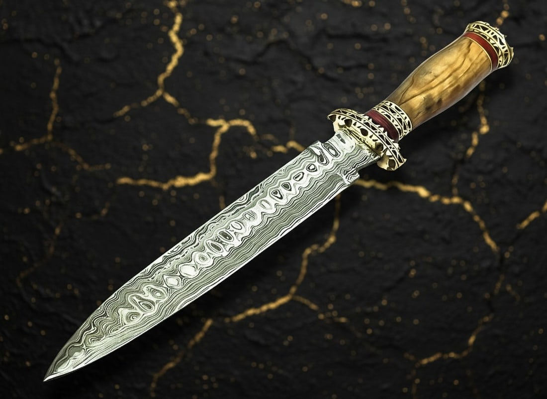 13.9" Handmade Damascus Steel Hunting Dagger Knife with Wood Handle - 4