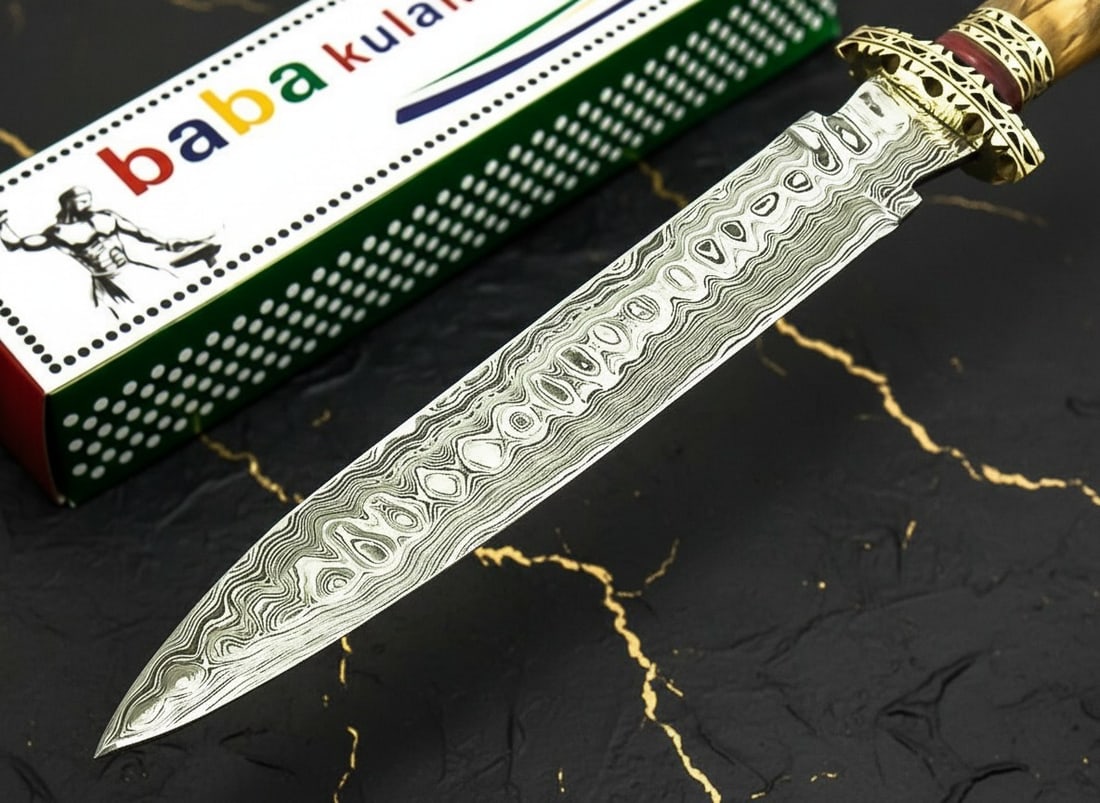 13.9" Handmade Damascus Steel Hunting Dagger Knife with Wood Handle - 5