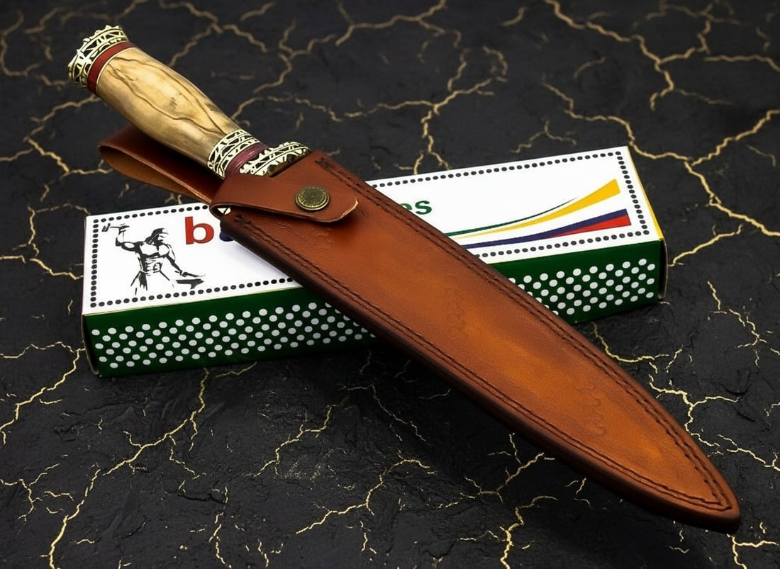 13.9" Handmade Damascus Steel Hunting Dagger Knife with Wood Handle - 7