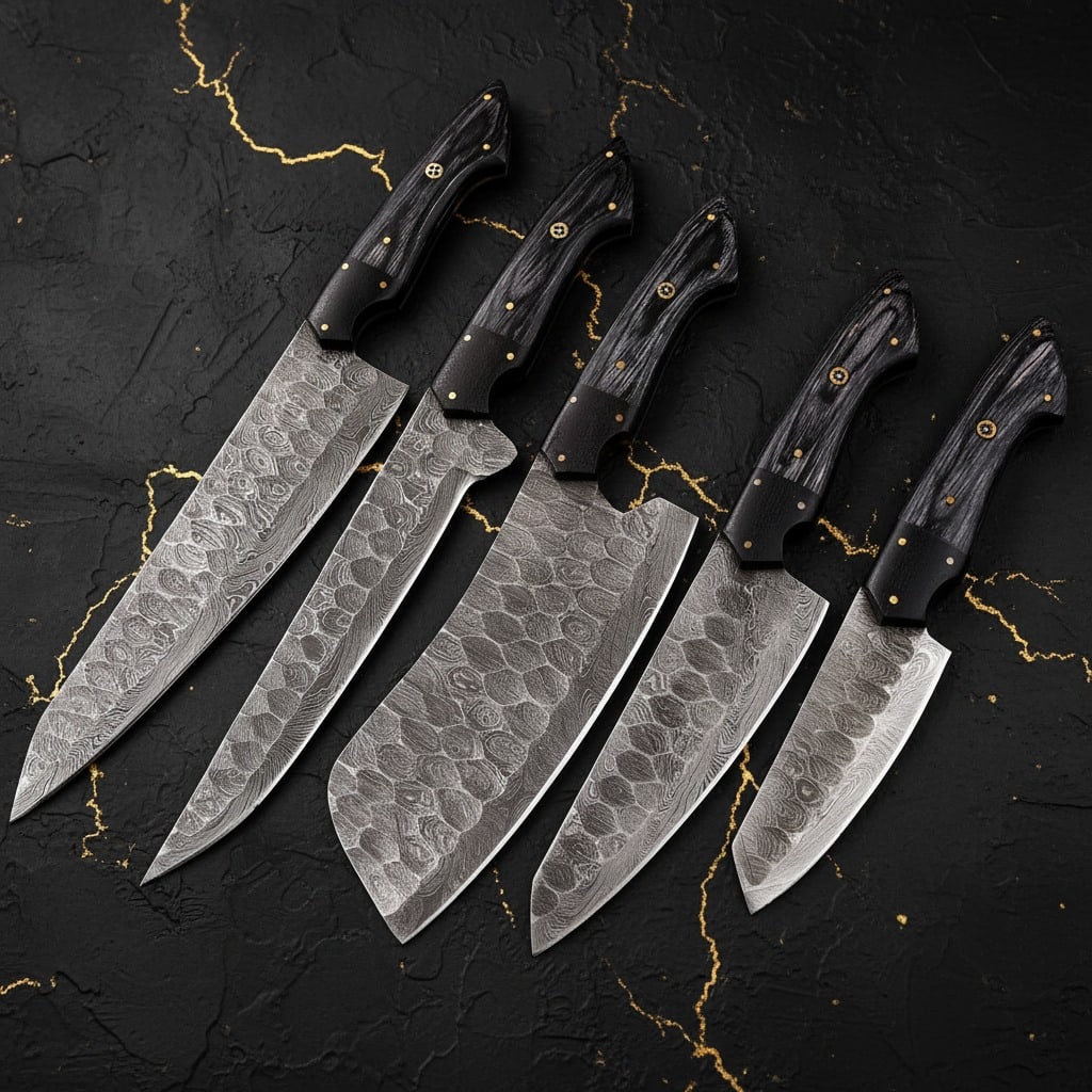 Hand-Forged Damascus Steel Kitchen Knife Set Chef Cutlery Handmade Blade - 2