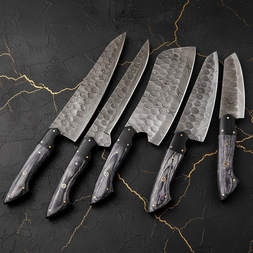 Hand-Forged Damascus Steel Kitchen Knife Set Chef Cutlery Handmade Blade - 3