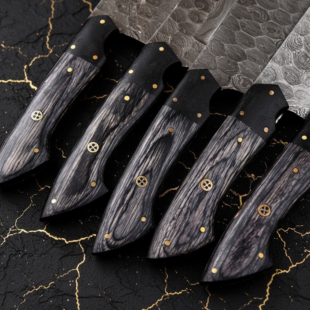 Hand-Forged Damascus Steel Kitchen Knife Set Chef Cutlery Handmade Blade - 4