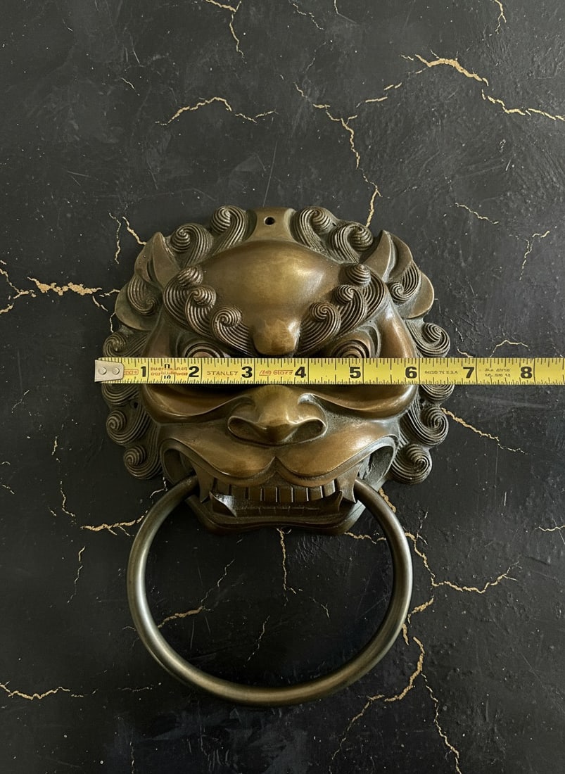 Ornate Oriental Lion Head Door Knocker Solid Metal Vintage Artisan Decor - 4