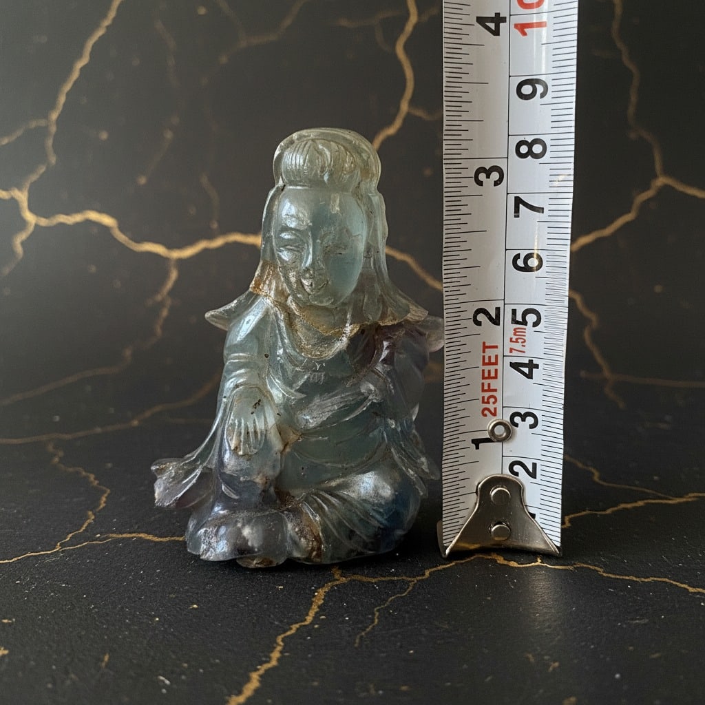Vintage Chinese Fluorite Carving Kwan Yin Buddha Figurine Hardstone Statue - 5