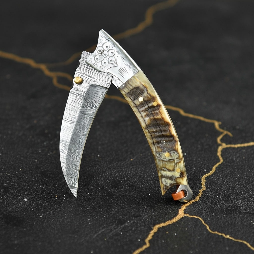 Hand-Forged Damascus Steel Tactical Karambit Folding Pocket Knife Sharp - 2
