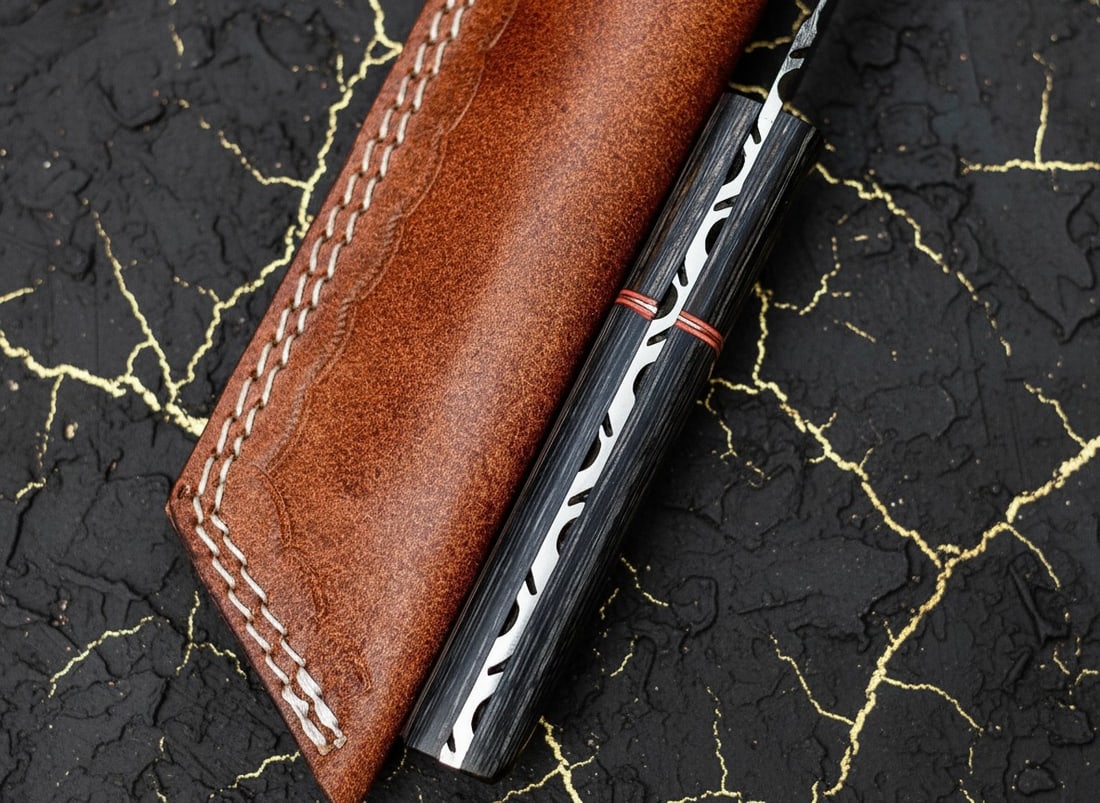 Handmade Damascus Steel Tanto Knife Fixed Blade Hunting Tool with Sheath - 2