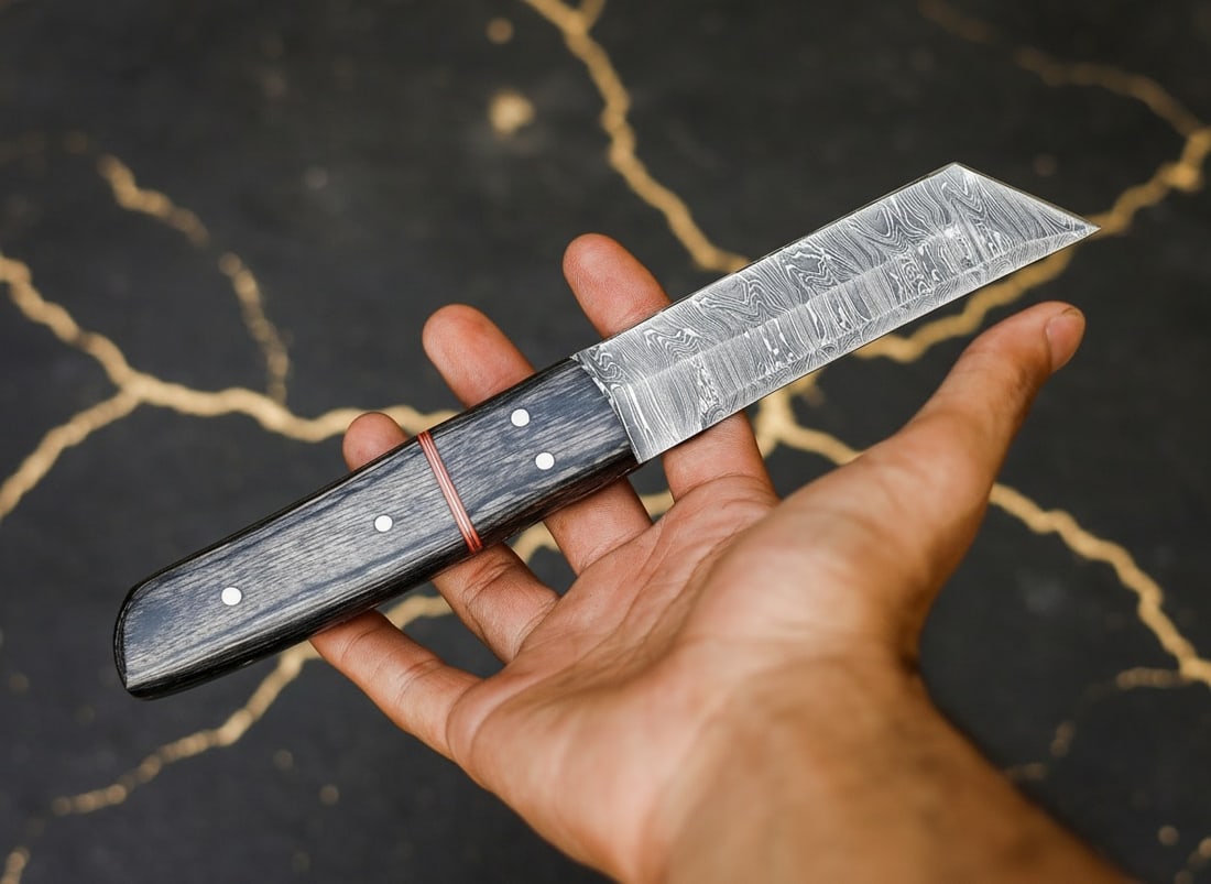 Handmade Damascus Steel Tanto Knife Fixed Blade Hunting Tool with Sheath - 3
