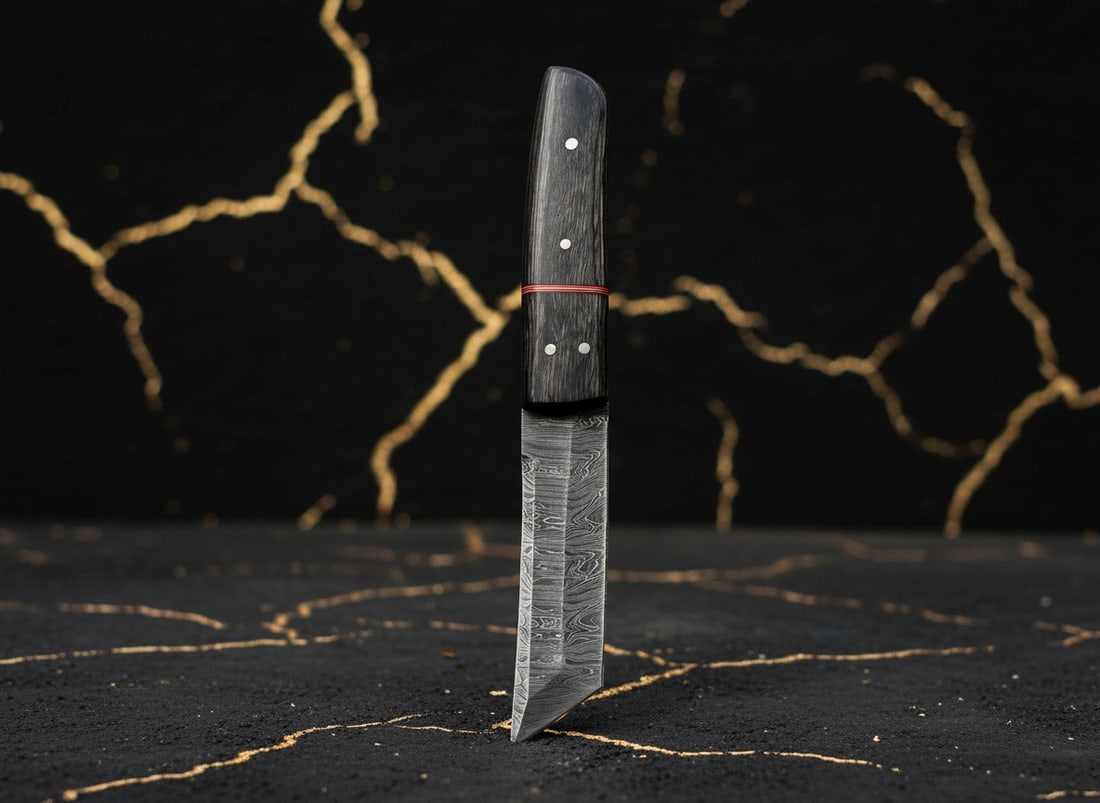 Handmade Damascus Steel Tanto Knife Fixed Blade Hunting Tool with Sheath - 6