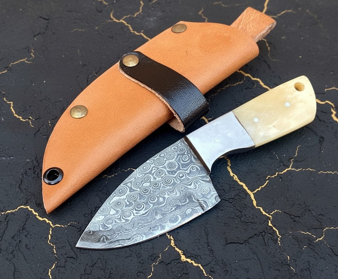 Custom Hand-Forged Damascus Steel Mini Neck Knife, Bone Handle EDC Blade (1 of 3)