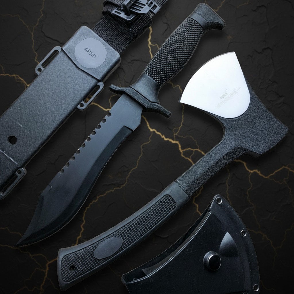 2pc Survival Set Fixed Blade Tactical Hunting Knife & Camping Axe with Sheath (1 of 4)