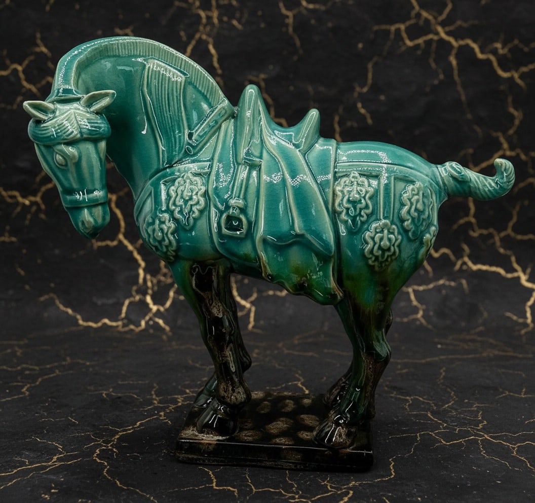 Sancai Glazed Horse Figurine Tang Dynasty Aesthetic Antique Finish Decor - 2