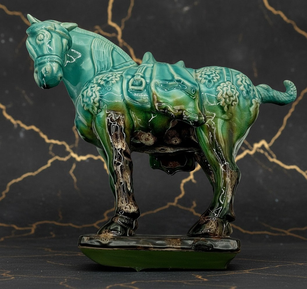 Sancai Glazed Horse Figurine Tang Dynasty Aesthetic Antique Finish Decor - 6