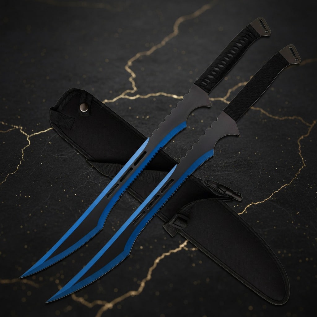 27" Fantasy Sword Pair, Blue & Black Two-Tone Decorative Blade Set (1 of 1)