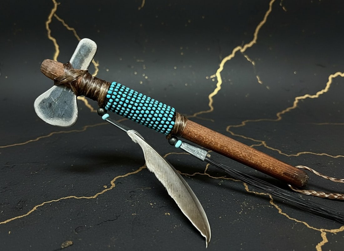6" Navajo Native American Mini War Axe Beaded Decorative Tomahawk (1 of 1)