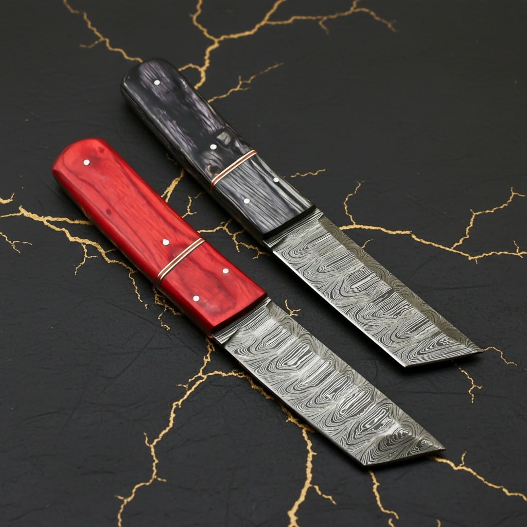 Hand-Forged Damascus Fixed Blade Tanto Hunting Knife With Leather Sheath (1 of 10)