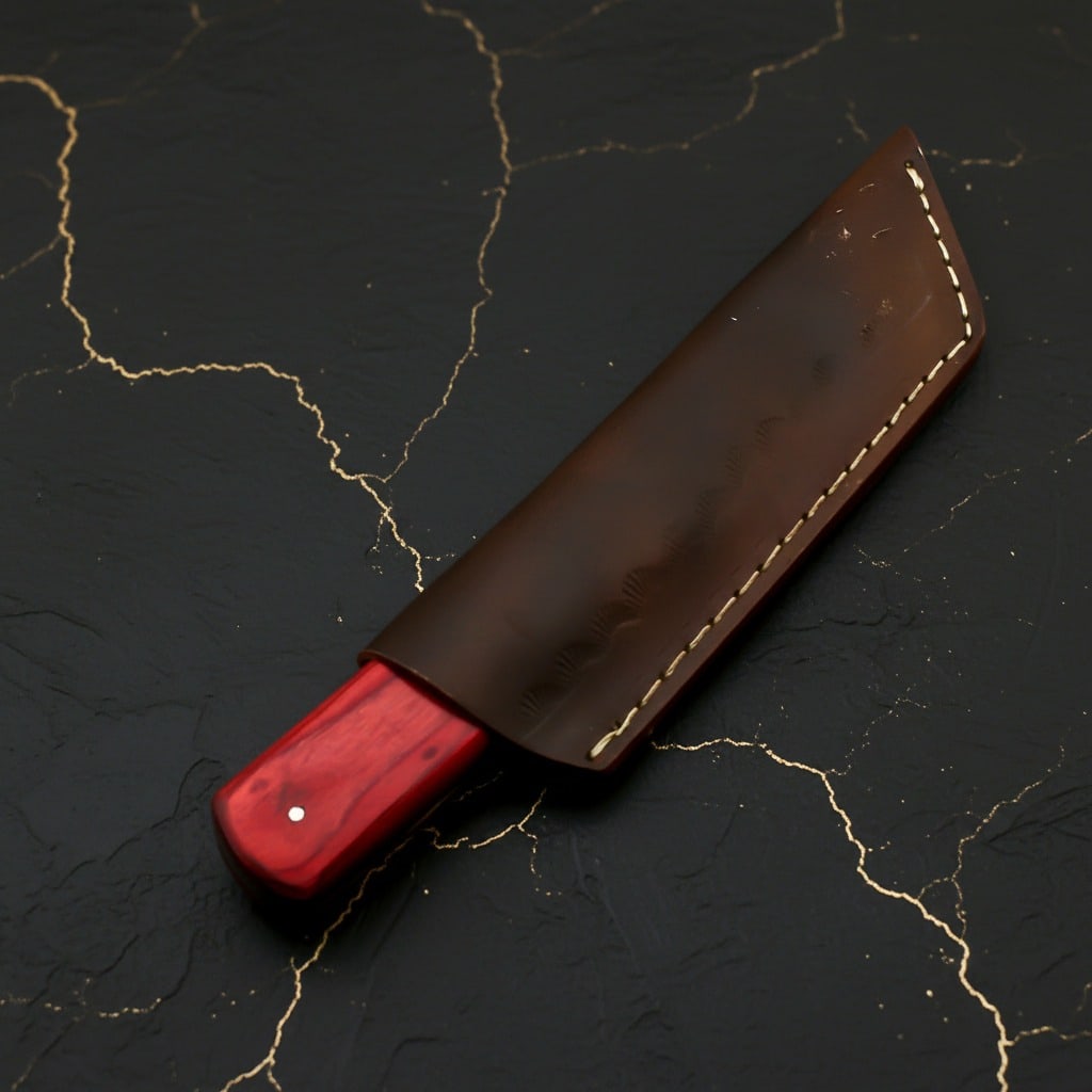 Hand-Forged Damascus Fixed Blade Tanto Hunting Knife With Leather Sheath - 9