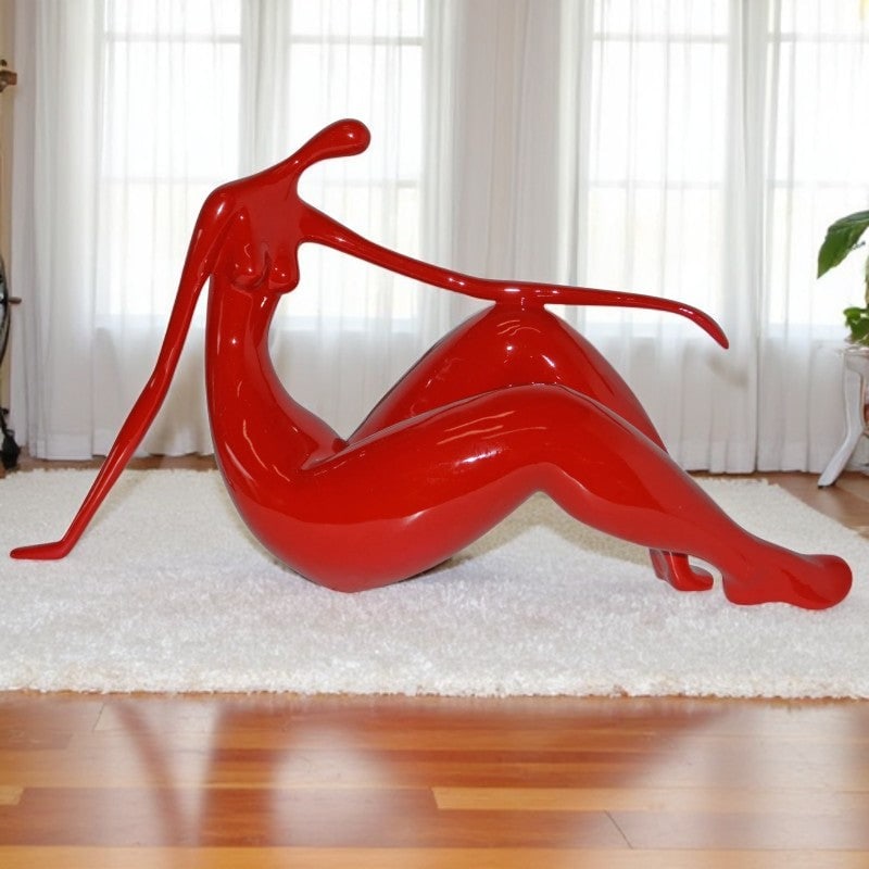 Modern Art Red Women on the Beach Resin Statue - Size: 28"L x 8"W x 16"H. - 2