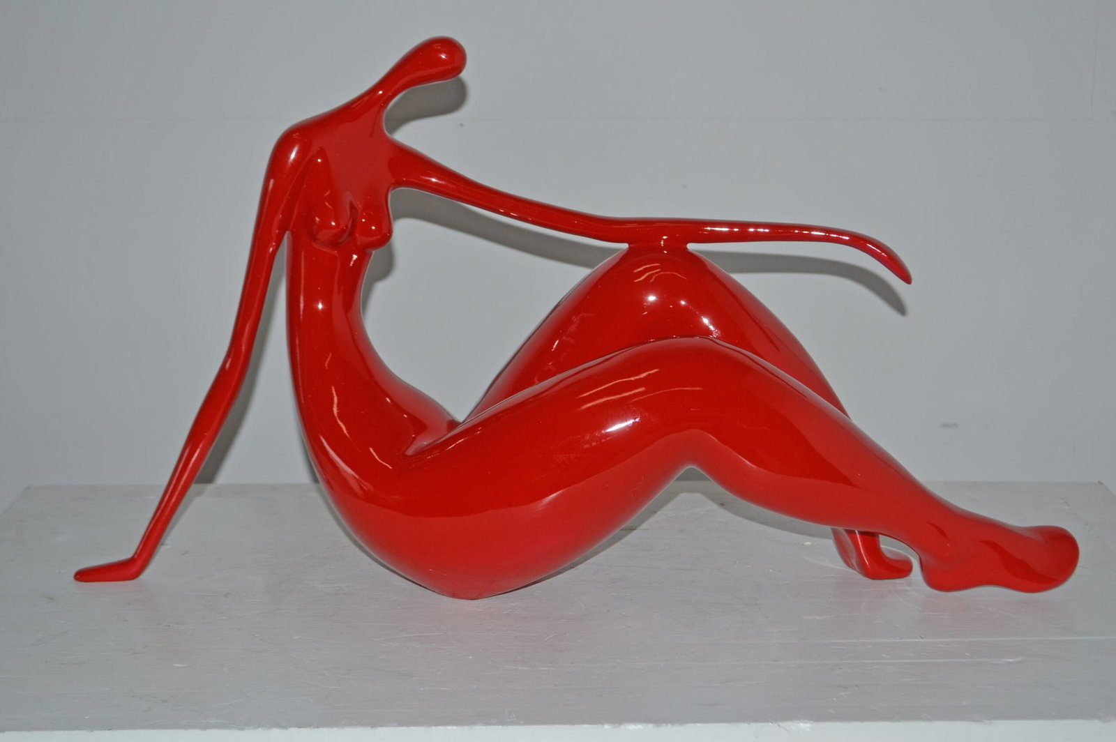 Modern Art Red Women on the Beach Resin Statue - Size: 28"L x 8"W x 16"H. - 4