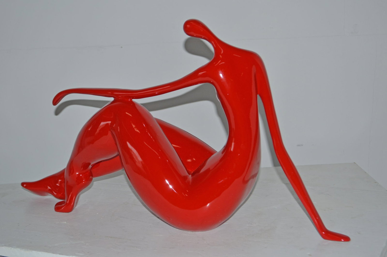 Modern Art Red Women on the Beach Resin Statue - Size: 28"L x 8"W x 16"H. - 8